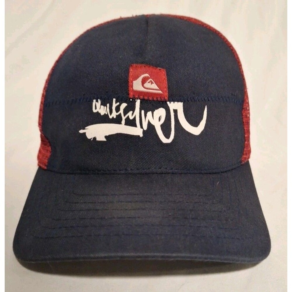 Vintage 90s Quicksilver Mesh Trucker Snapback Hat Adjustable Blue And Red